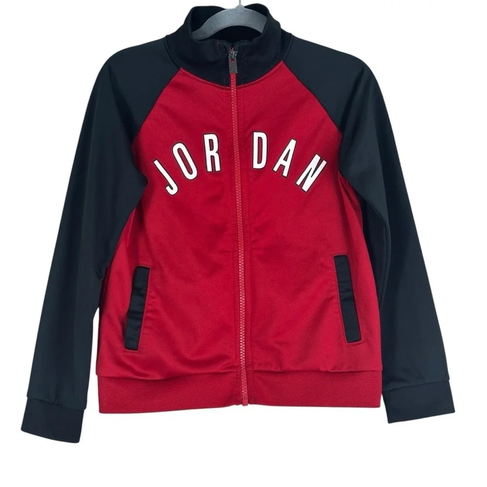 Jordan Boys Jumpman Logo Colorblock Track Jacket Red Black Sporty Size 7
